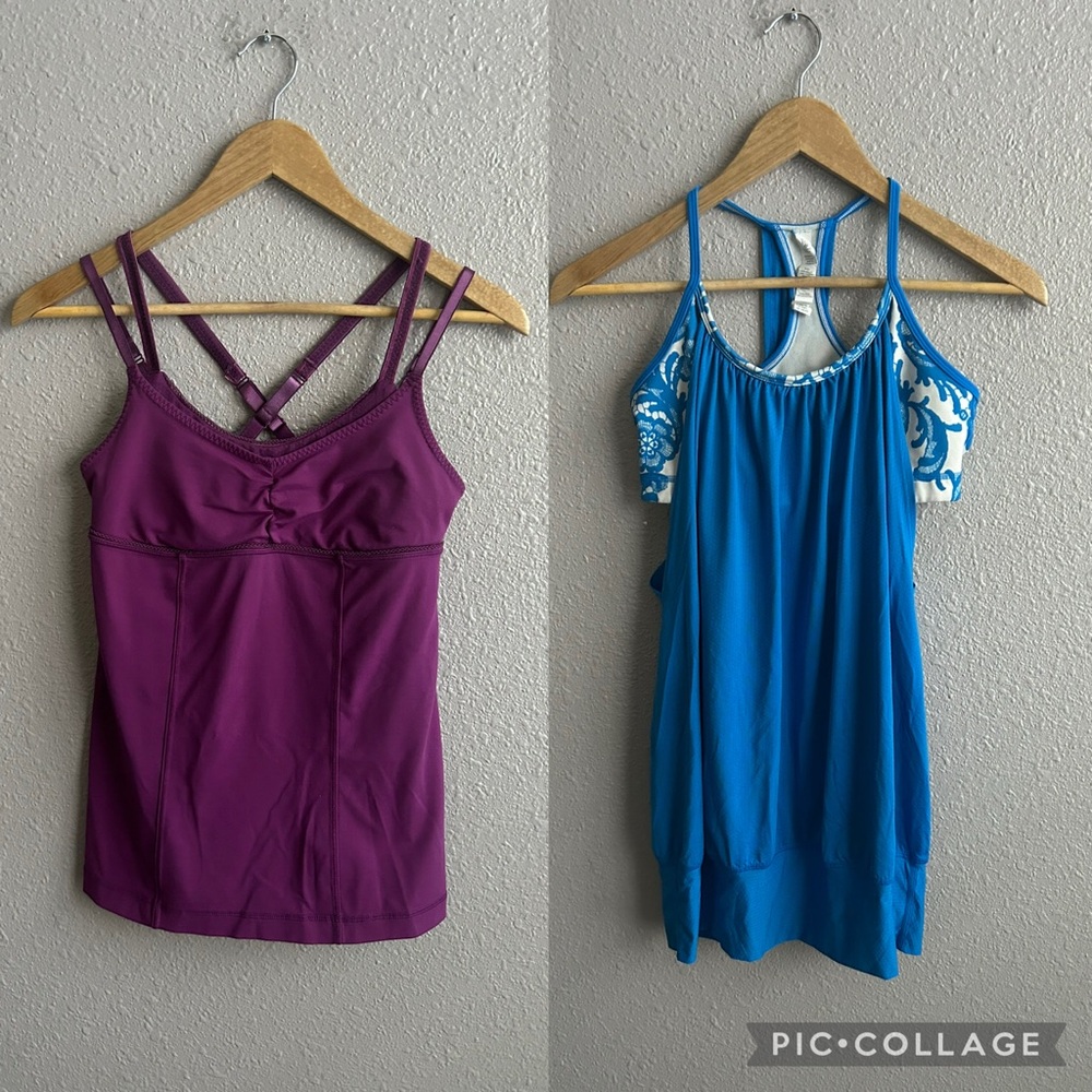 Lululemon Tank Top Bundle Built-In Bra -‎ No Limits Blue White & Purple Warrior